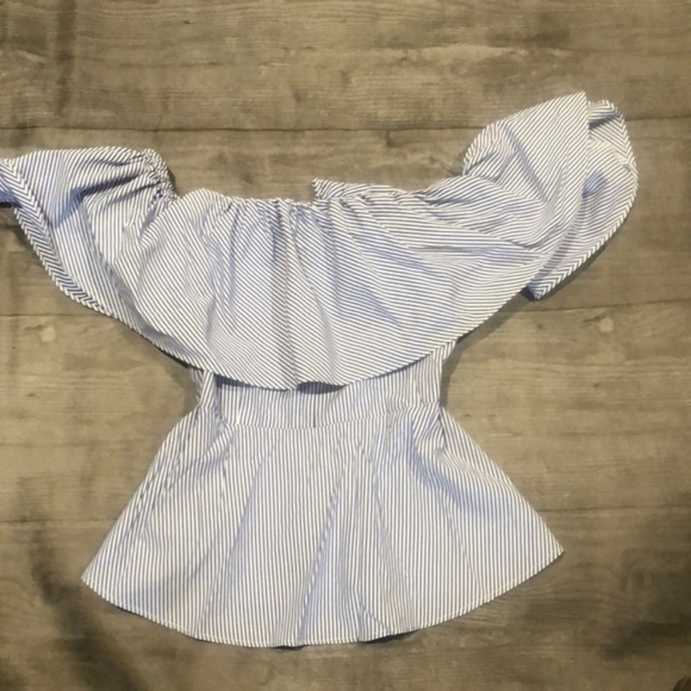 Boston Proper blue and white striped off the shoulder blouse